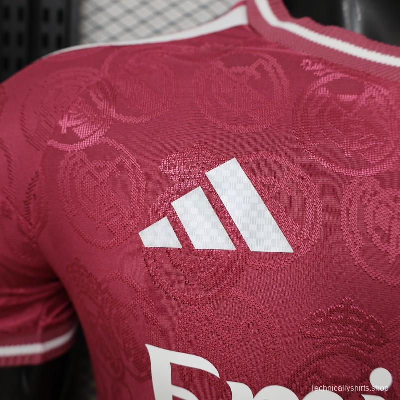 25/26  Player Version Real Madrid Third Dark Pink with all-over embossed crest pattern Jersey