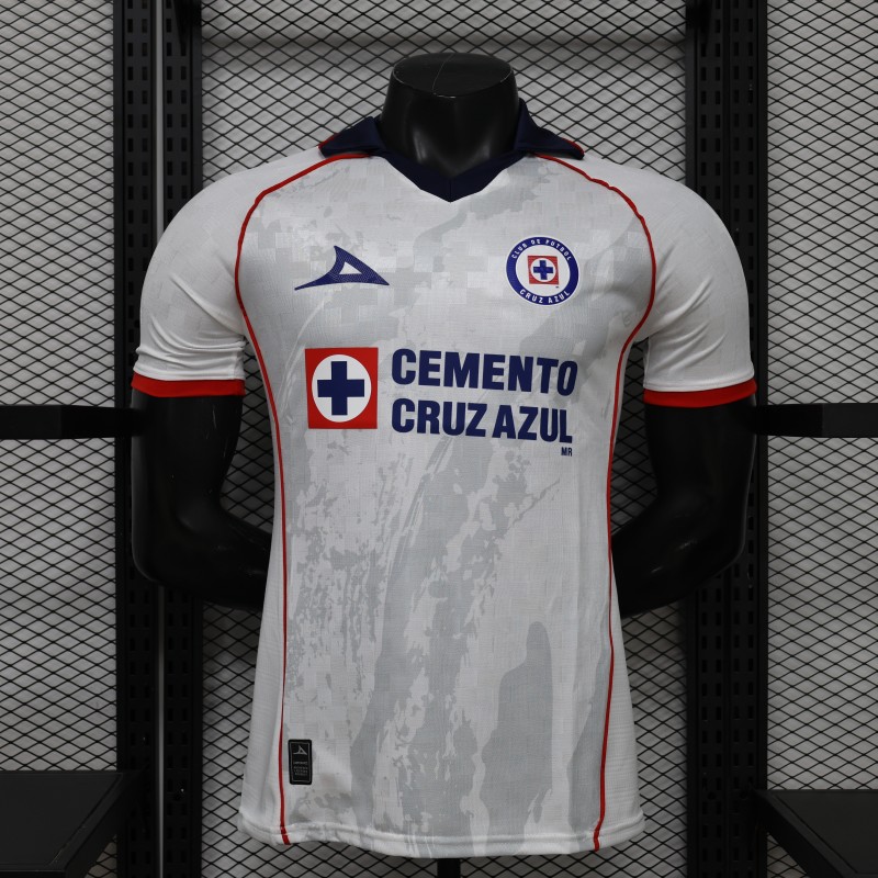 25/26 Player Version Cruz Azul White with Faint Grey Pattern Jersey
