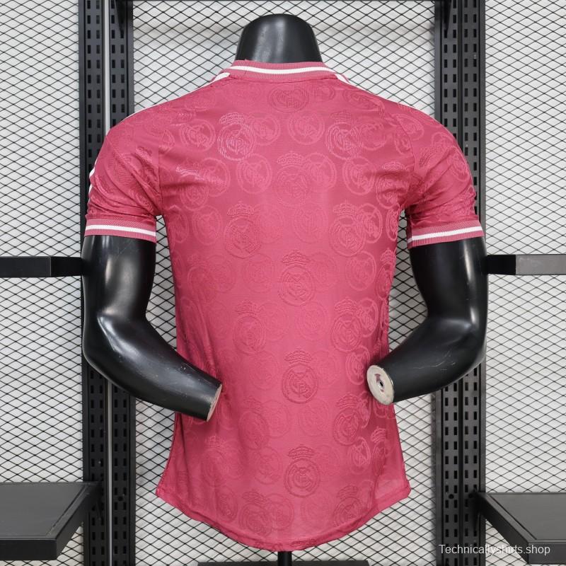 25/26  Player Version Real Madrid Third Dark Pink with all-over embossed crest pattern Jersey