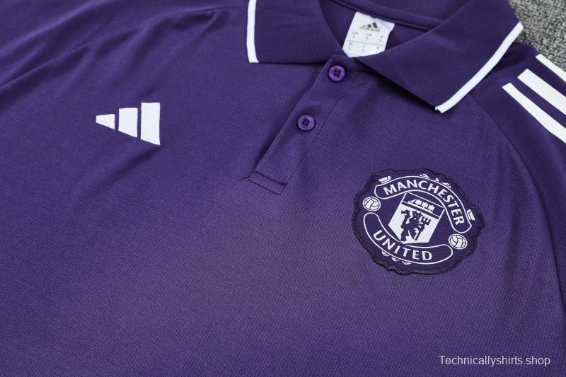 26/27  Manchester United Purple Polo Training Shirt + Long Pants Tracksuit