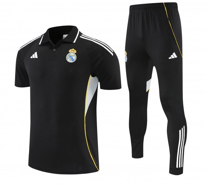 26/27 Real Madrid Black Polo Training Shirt + Long Pants Tracksuit