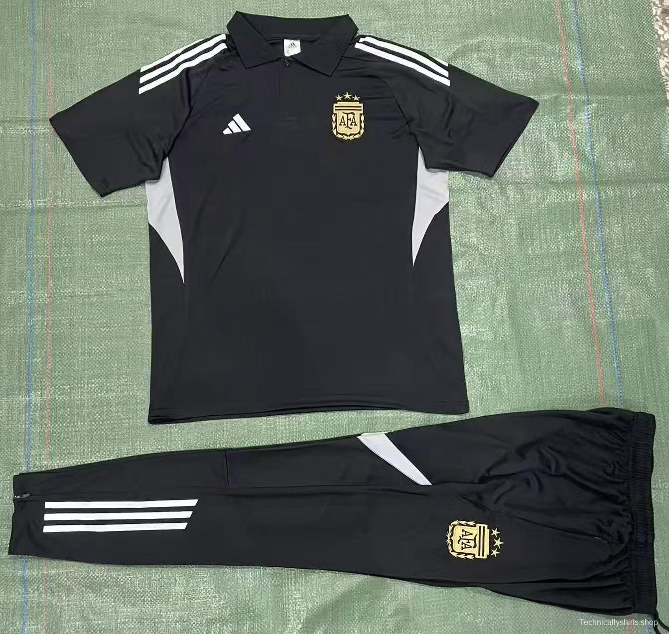 26/27  Argentina Black Polo Training Shirt + Long Pants Tracksuit