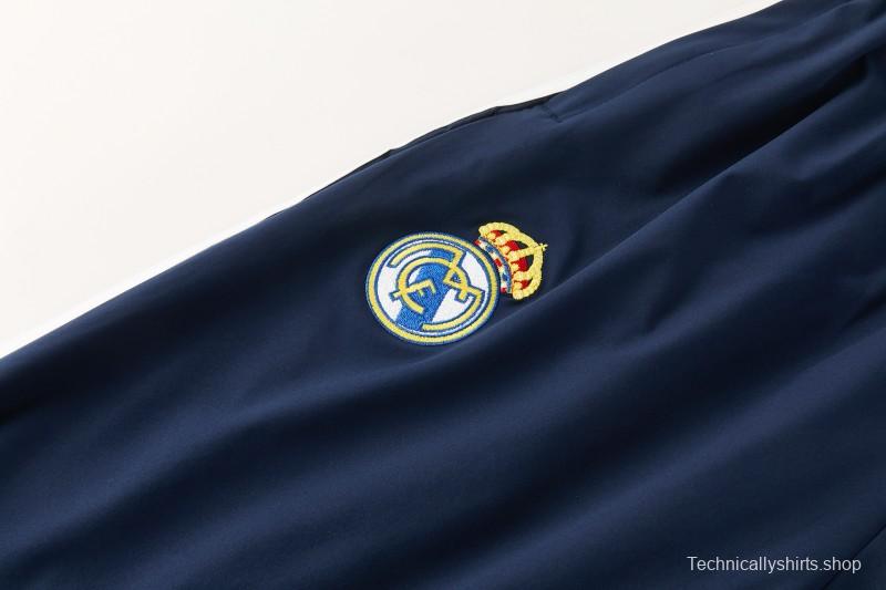 26/27 Real Madrid Navy Blue Full Zipper Hooded Windbreaker Tracksuit + Long Pants