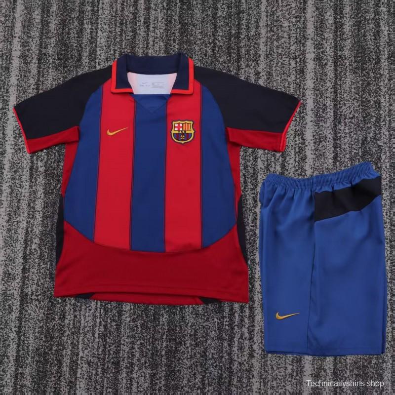 Retro Kids 03/04 Barcelona Red Blue Home Jersey