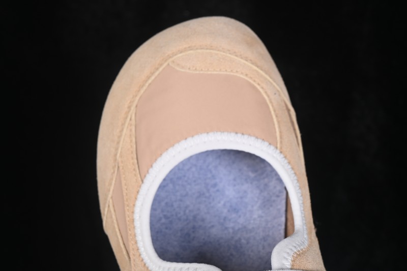 Bottega Veneta Orbit Flash Suede Round-Toe Mary Jane Flat Shoes with Hook-and-Loop Strap in Straw Yellow and Mist Grey - AJE5