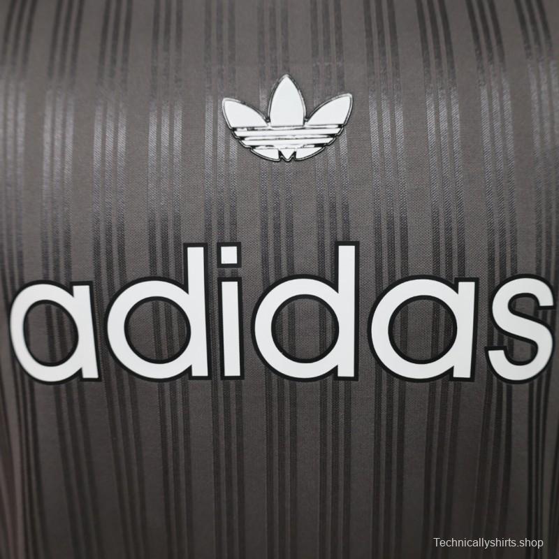 Player Version 2026  Adidas Originals Retro Style Charcoal Grey Stripe Football Jersey