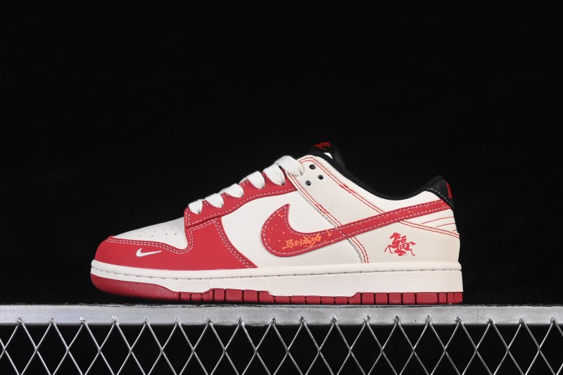 Nike SB Dunk Low Year of the Horse Limited Edition Low-Top Casual Skateboarding Shoes in Off-White Red Black - JJ2508-604