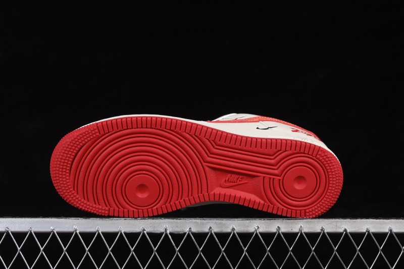 Nike Air Force 1 '07 Low Basketball Shoes with Red and Gold Overlay Design - MZ9588-838