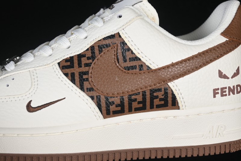 Nike Air Force 1 '07 Low Fendi-Inspired Retro White and Brown Casual Sneakers - XY9025-017