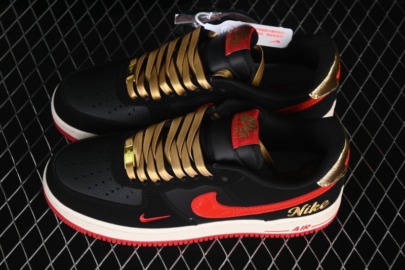Nike Air Force 1 '07 Low Men's Basketball Shoes with Metallic Gold and Red Flame Design - NH0601-528