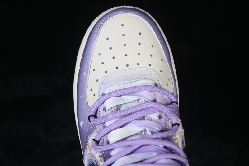 Nike Air Force 1 '07 Low Hand-Painted Graffiti Sneakers with Misty Purple Gradient and Retro Street Art Design - FJ7740-190