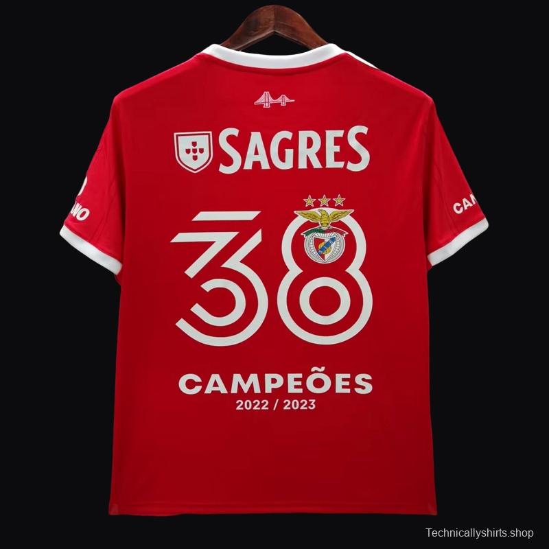 22/23 Benfica Home 38 Champions Jersey With Full Patches