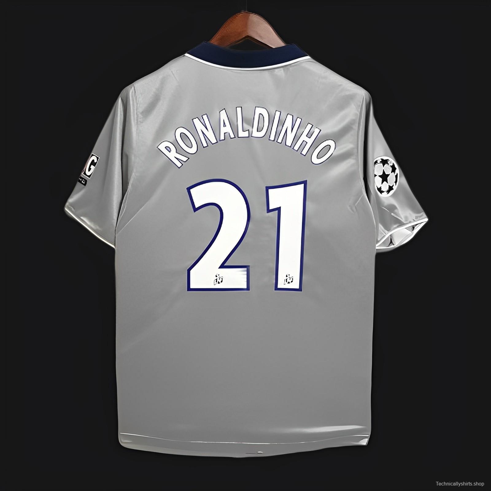 Retro 99/00 PSG Away Grey Jersey Worn By Ronaldinho