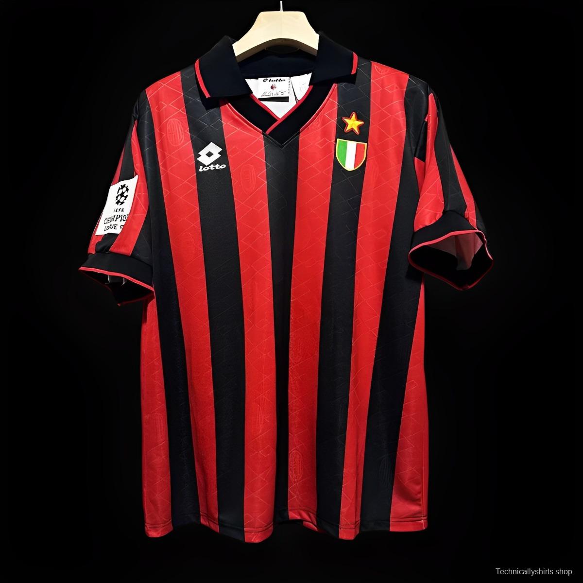 Retro 93/94 AC Milan Home Champion League Jersey With Patches