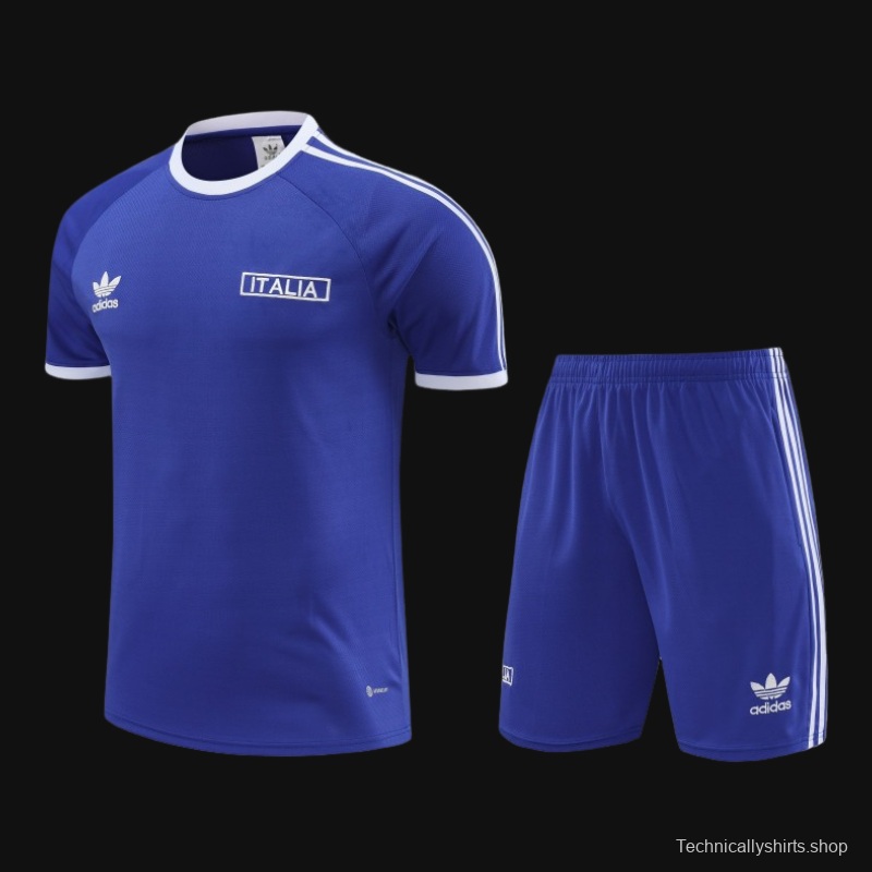 2024 Italy Blue Cotton Short Sleeve Jersey+Shorts