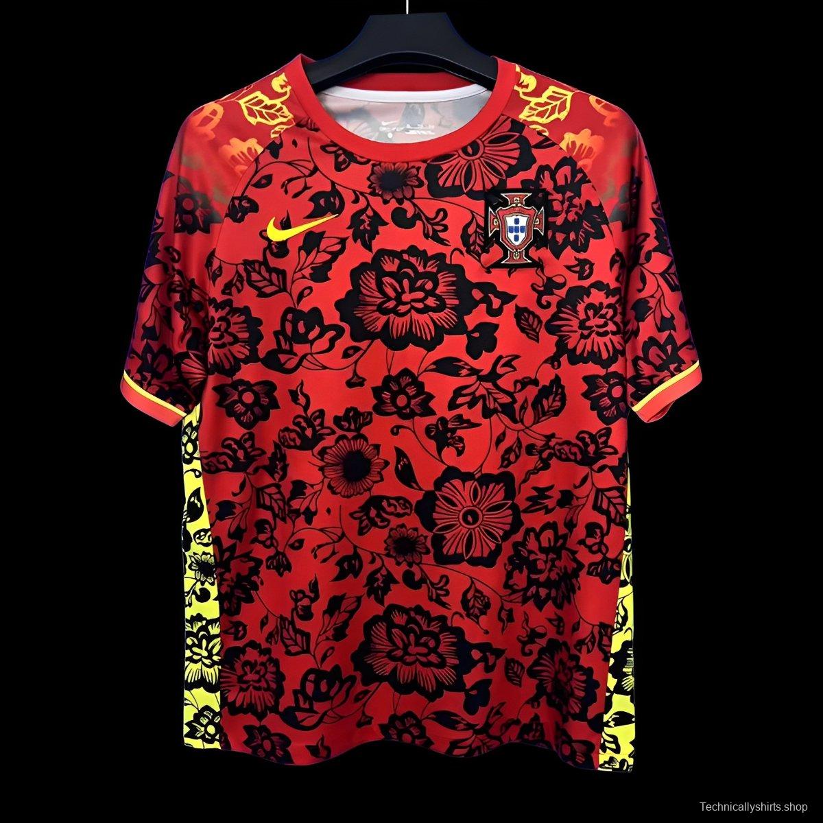 2025 Portugal Red with Floral Pattern Jersey