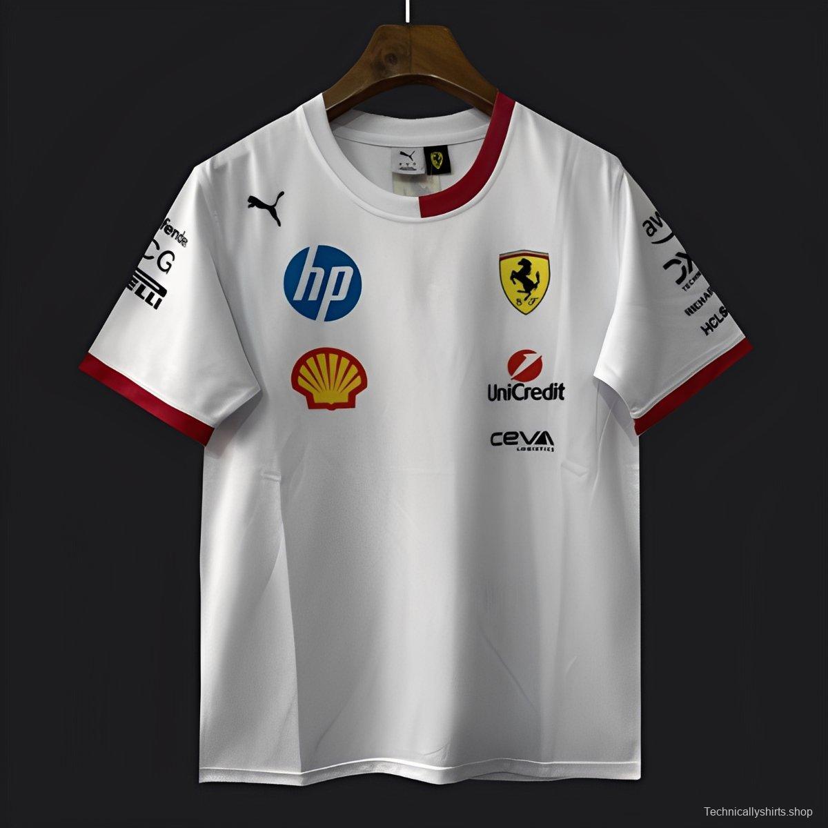 2025 F1 Scuderia Ferrari F1 Team White with Red Trim Crew T-Shirt