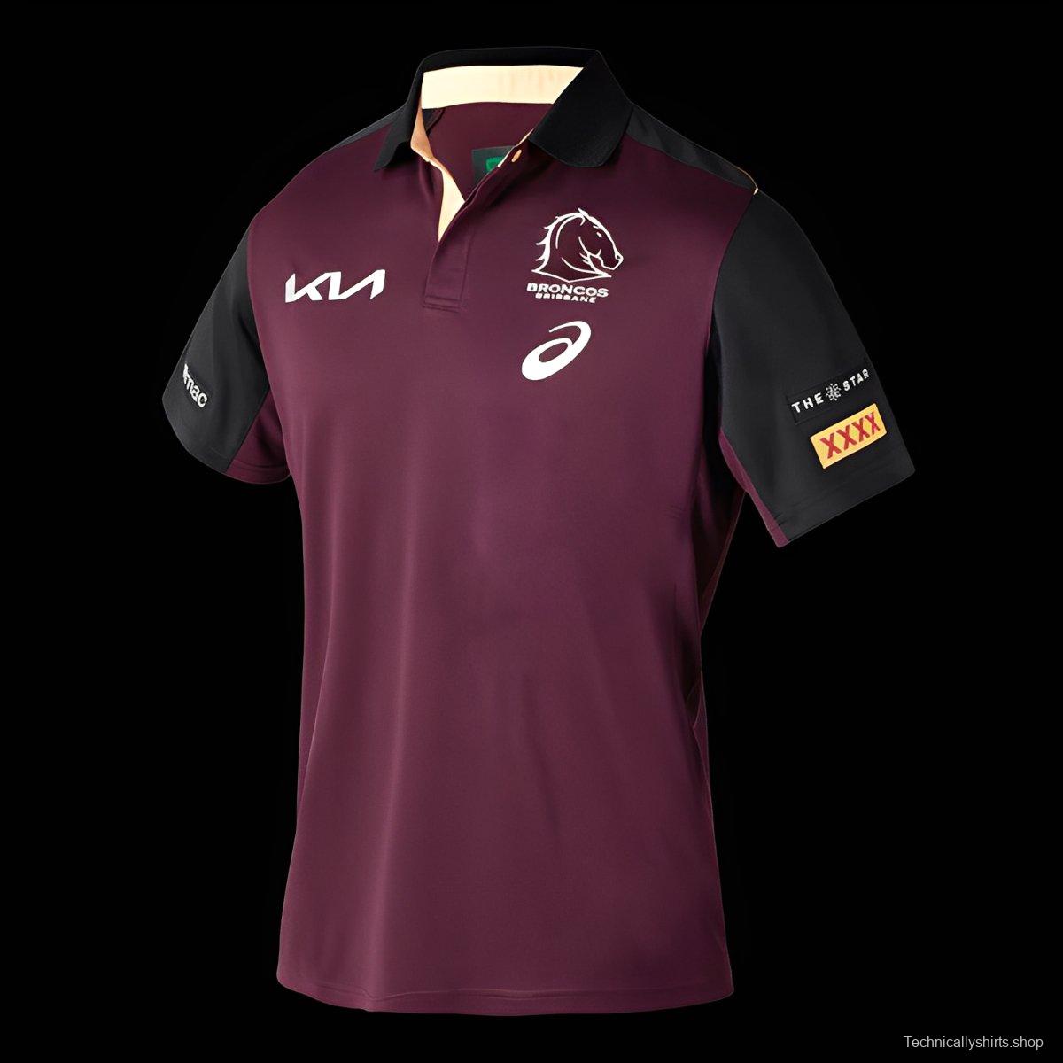 25/26 Brisbane Broncos Maroon with Black Sleeves Polo Shirt