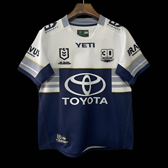 25/26 North Queensland Cowboys Navy with White and Grey Stripes Jersey