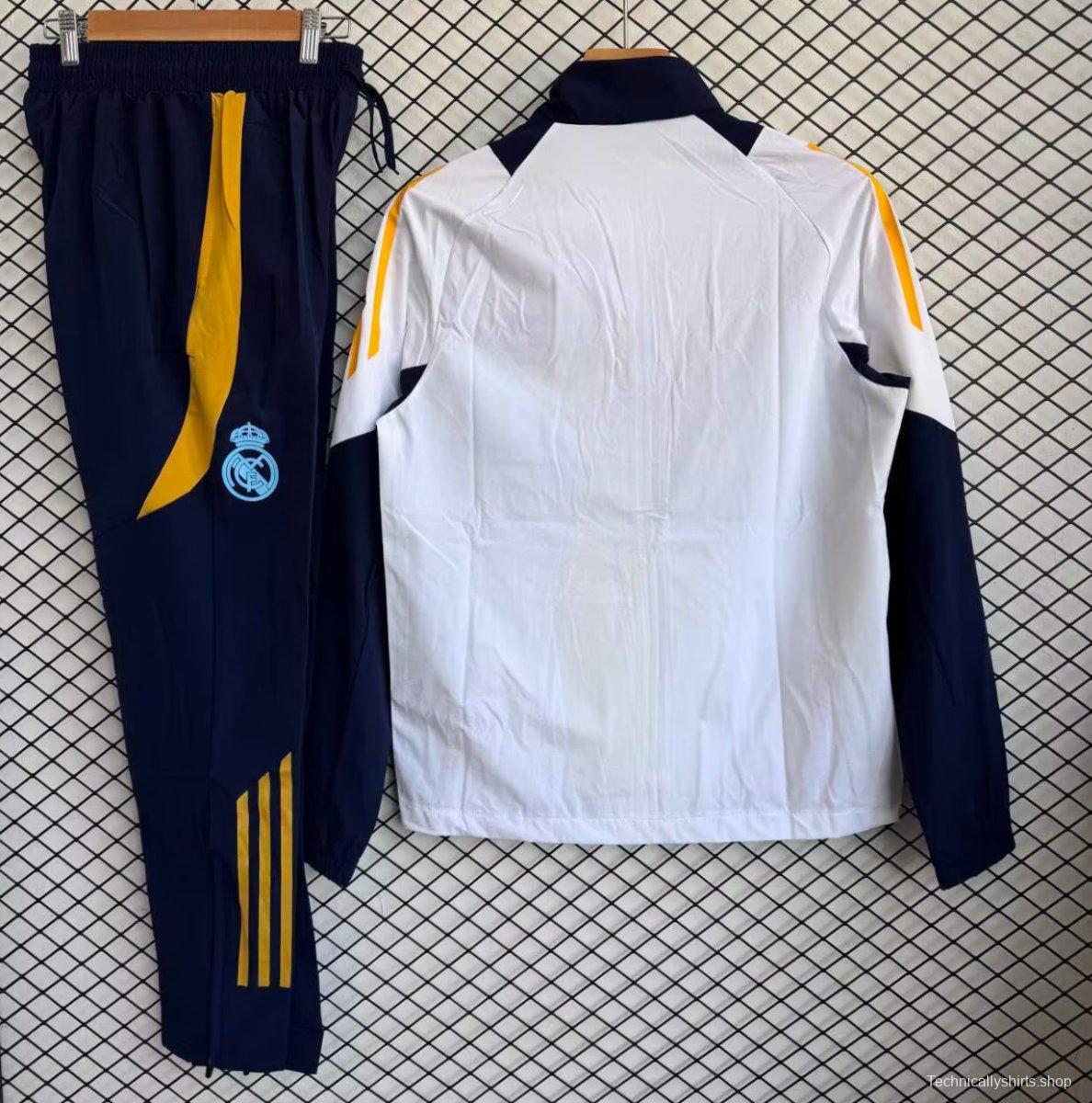 25/26 Real Madrid White with Navy Blue Full zipper Jacket Tracksuit+ long pants