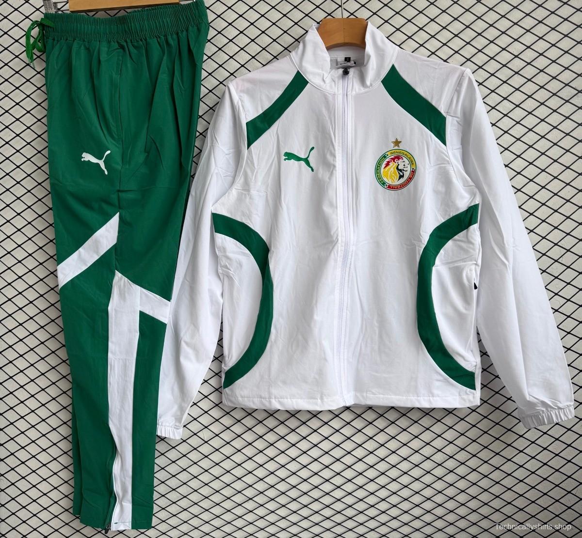 25/26 Senegal National Team White with Green Full zipper Jacket Tracksuit+ long pants