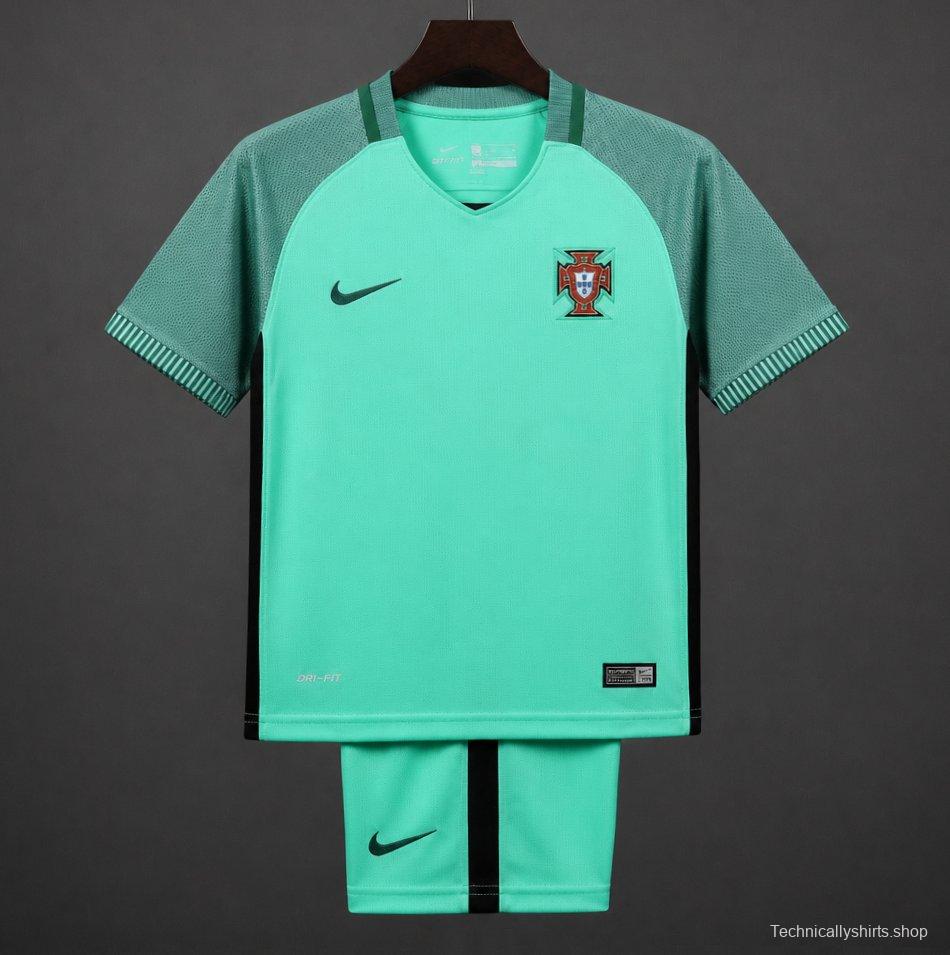 Retro Kids 2016 Portugal Away Green Jersey
