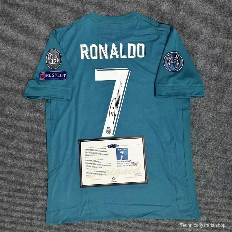 Real Madrid Green Ronaldo Signed Shirt 17/18 Full Patch